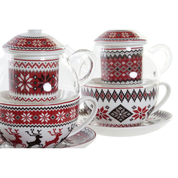 Čajová kanvica DKD Home Decor Vianoce Sklo Porcelán Červená Biela (250 ml) (2 kusov)