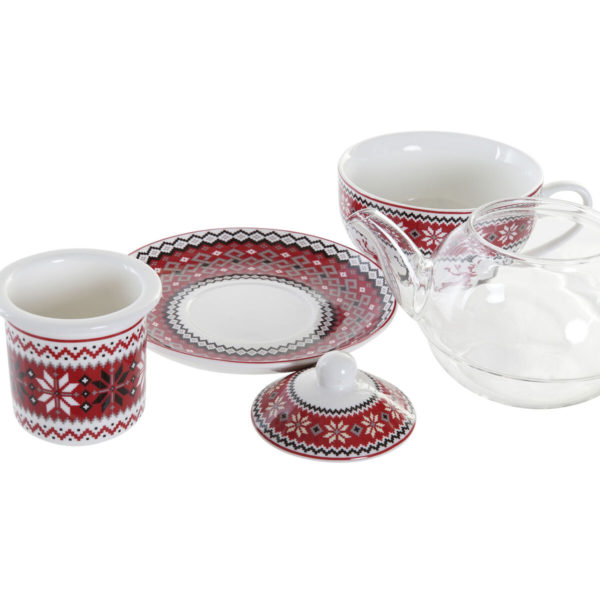 Čajová kanvica DKD Home Decor Vianoce Sklo Porcelán Červená Biela (250 ml) (2 kusov)