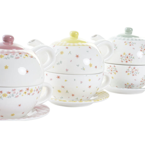 Čajová kanvica DKD Home Decor Červená zelená Žltá Dolomite (750 ml) (3 kusov)