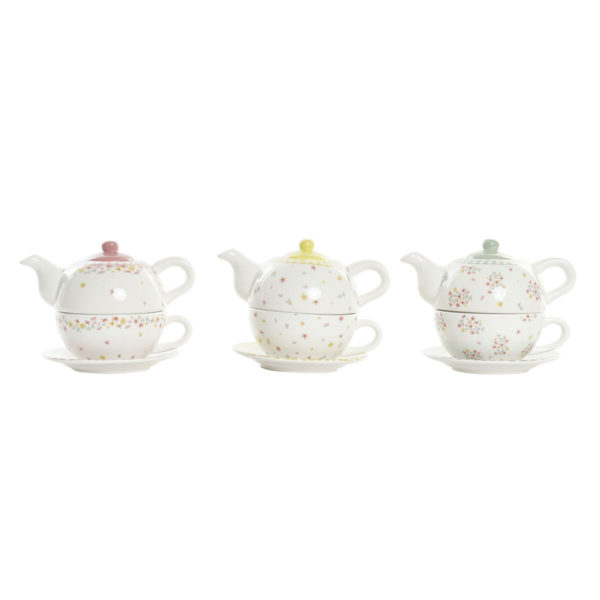 Čajová kanvica DKD Home Decor Červená zelená Žltá Dolomite (750 ml) (3 kusov)