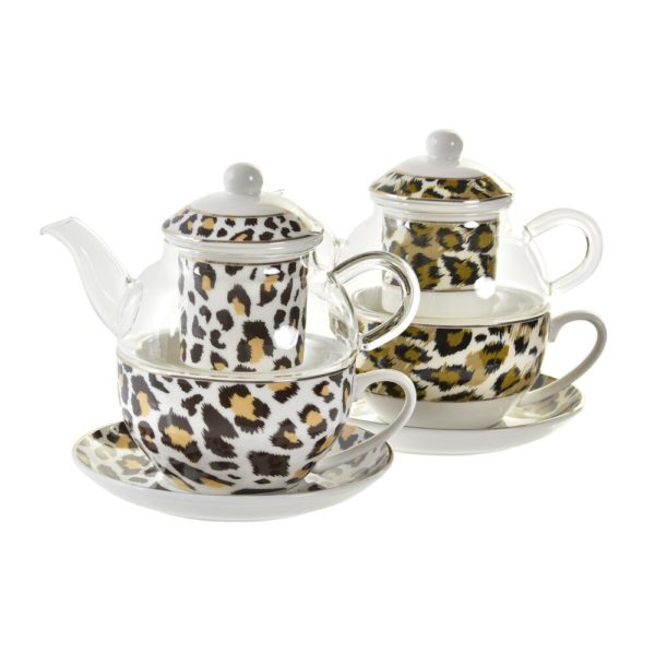 Čajová kanvica DKD Home Decor Leopard Sklo Porcelán (250 ml) (2 kusov)