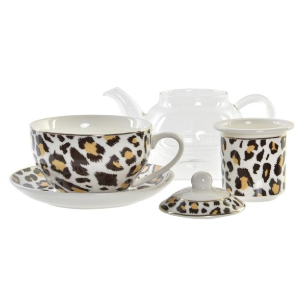Čajová kanvica DKD Home Decor Leopard Sklo Porcelán (250 ml) (2 kusov)