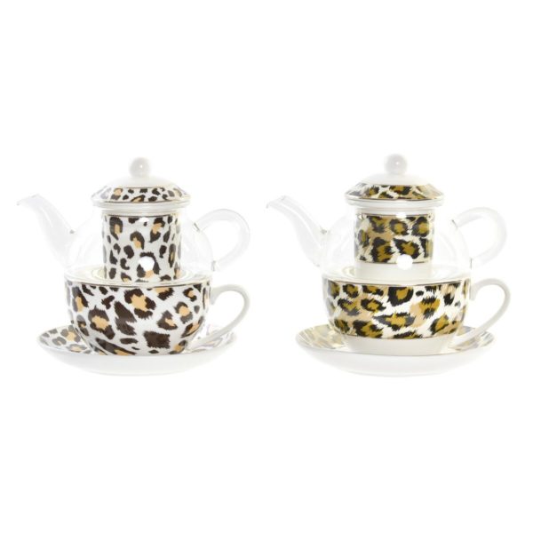 Čajová kanvica DKD Home Decor Leopard Sklo Porcelán (250 ml) (2 kusov)